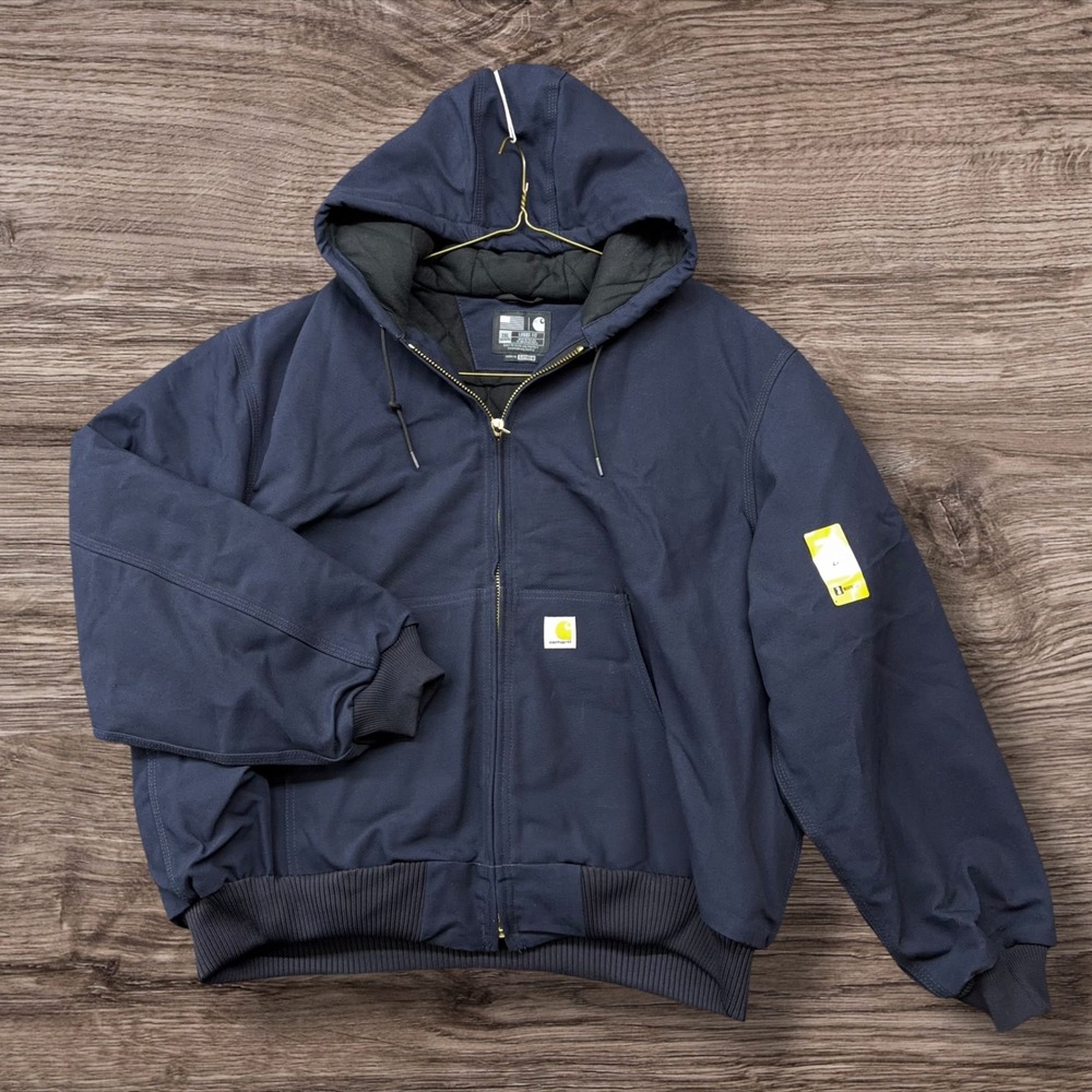 Carhartt‎ J140 Firm Duck Flannel Lined Active Jacket Navy Mens 2XL New OJ0140-M